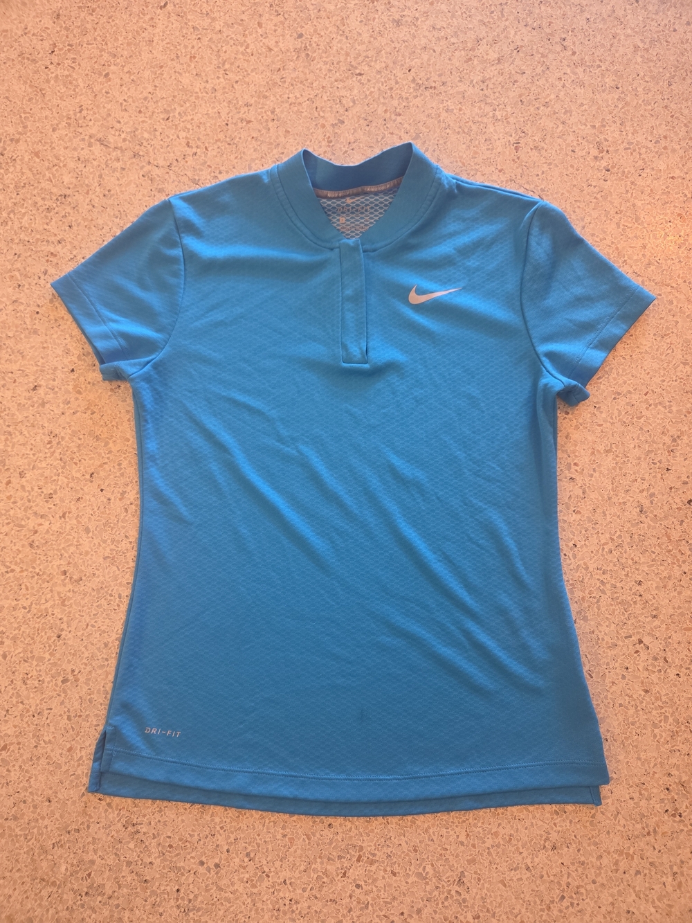 Nike Women's Dri-FIT Short Sleeve Mock Neck Polo Blue Small 1/4 Zip